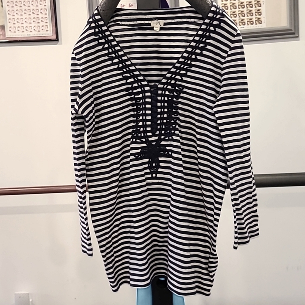 J. Crew V Neck  Blue Stripe Top